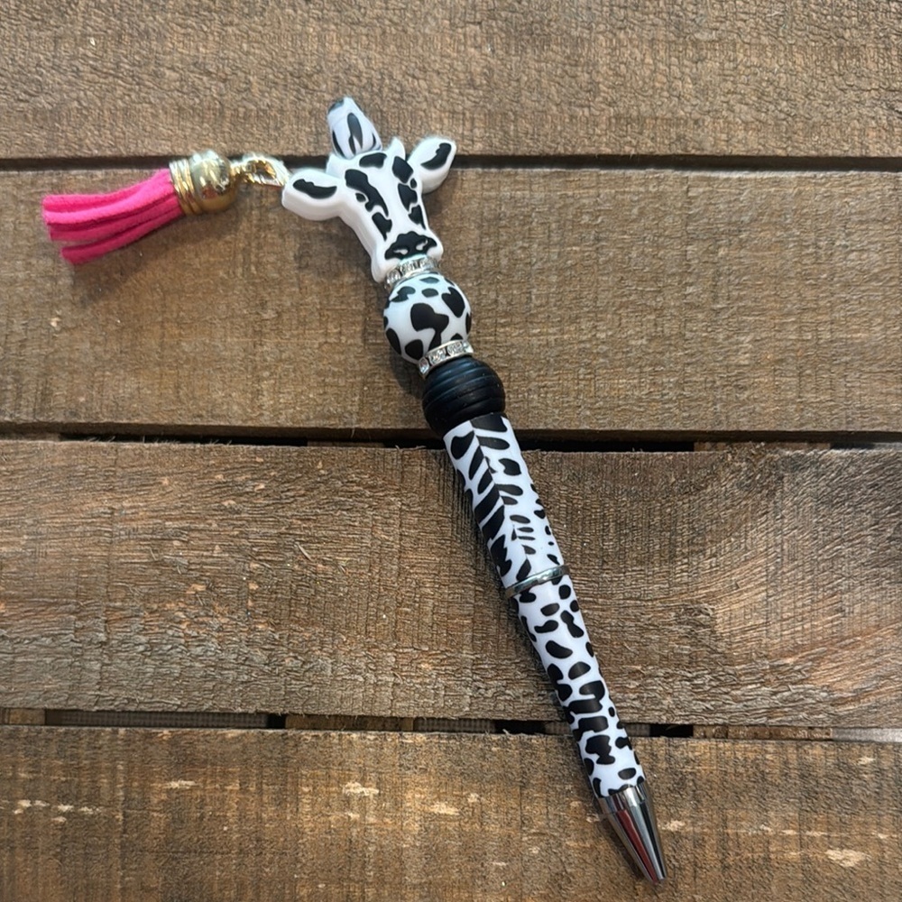 Giraffe Pattern Pen with Pink Tassel